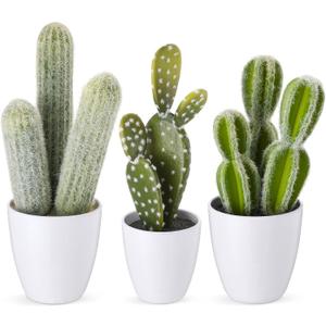 3 Pcs Artificial Cactus Plants 9-11'' Fake Cactus Potted Decor No Maintenance Faux Succulent Cacti Nordic Style Decor for Home Office Desk Shelf Living Room Indoor Housewarming Gifts
