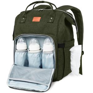 KeaBabies Baby Diaper Bag Backpack - Large Baby Bag for Boys, Girls, Waterproof Multi Function Travel Diaper Backpack with Changing Pad, Durable Travel Essentials for Moms and Dads (Dark Olive)