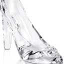 Cinderella Shoe Decor, Crystal High Heels Shoes Ornaments Glass Slipper Decoration Gift for Wedding Birthday Halloween Christmas Party, 5.12" x 2.36" x 4.33", Transparent