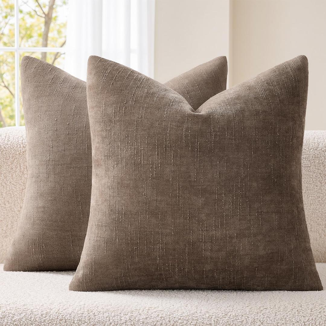 EMEMA Pack of 2 Soft Textured Throw Pillow Covers 20x20 Inch Cozy Boho Farmhouse Decorative Cushion Covers with Zipper for Couch Sofa Bedroom Living Room Home Decor, Taupe Grey