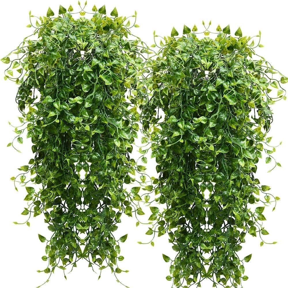 RECUTMS Artificial Hanging Plants 4pcs 33 Inch Fake Wall Plant Faux Eucalyptus Leaves Ivy Swag UV Resistant Plastic Greenery Indoor Outdoor Home Garden Wedding Jungle Party Patio Office Shelf Decor