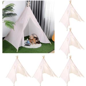 Windyun 6 Pcs Kids Teepee Tent Foldable Washable Indoor Outdoor for Boys Girls Toddler Boho Sleepovers Birthday Pajama Party Spa Supplies (71 Inch, Beige)