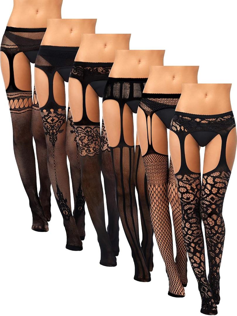Skylety 6 Pairs Fishnet Stockings for Women, XXXL-XXXXL, Black