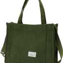 UERRUAM Corduroy Tote Bag for Women Work Crossbody Purse for Everyday,College,Travel,Lightweight Handbag Adjustable Strap (Large, Army Green)