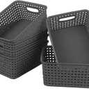 Anbers Small Plastic Storage Basket Pack of 6, Gray Pantry Storage Bins (Grey)