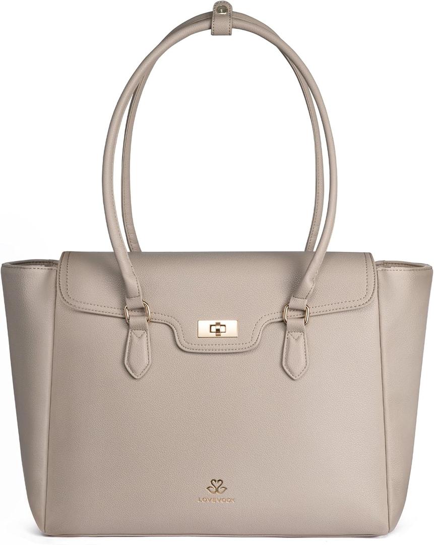 LOVEVOOK Laptop Bag for Women Soft Leather Work Bag, Office Shoulder Tote Purse Professional Briefcase with Flap Design