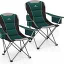 2 Pack Camping Chairs for Adults - Oversized Folding Lawn Chair with Angled Backrest,Heavy Duty 400lbs,Padded Camp Chairs with Cup Holder Side Pocket Cooler Bag for Outdoor,Sports,Beach,Fishing,Green, 2PCS
