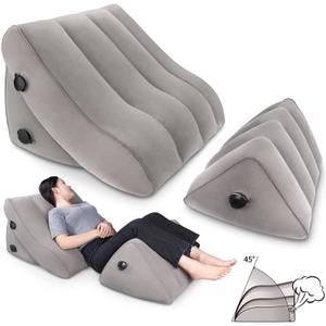 SAHEYER Inflatable Bed Wedge Pillow Set, 2 PCS Post Surgery Support Pillow for Back, Knees, Leg Pain Relief, Adjustable Sitting Pillows for Anti Snoring, Heartburn, GERD Sleeping (Grey)