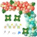 Ouddy Party Tropical Balloon Garland Arch Kit, 12"10"5" Rose Gold Blush Blue Balloons Artificial Palm Leaves Plumeria for Magic Theme Birthday Party Supplies Baby Shower Hawaii Luau Party Decorations