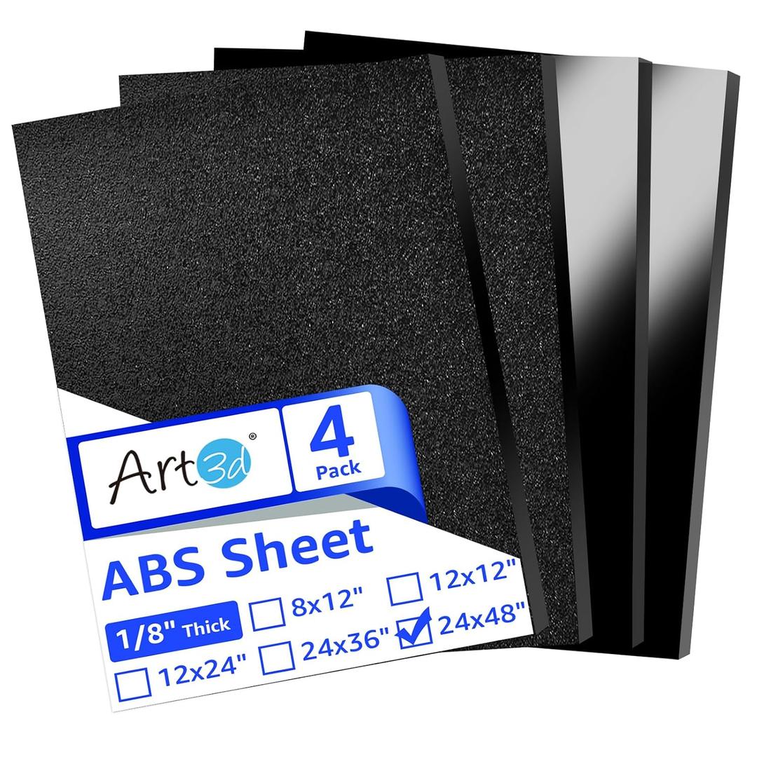 Art3d ABS Plastic Sheets 1/8 Inch Thick 24"x48", 4 Pack - Thermoform Two-Sided Rigid Art3d ABS Sheet (Textured Plastic Front & Smooth Back)