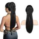 HOOJIH Ponytail Extension, 20 Inch Long Braid Black Drawstring Clip in on Ponytail Hair Extensions Synthetic Hairpiece for Women - Black