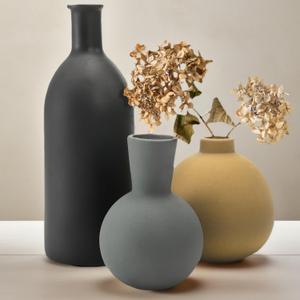 Ceramic Vase Set of 3, Rustic Farmhouse Decorative Vase, Modern Neutral Flower Vases, Multicolor Pottery Vases for Bouquet Pampas Grass Dried Fresh Flowers, Living Room, Shelf, Entryway