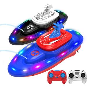 Spider-Shaped Remote Control Boat for Pool, RC Boats 2-Pack Summer Toys with Water Spray for Kids, LED Lights, 2.4 GHz,Gift for Boys or Kids and Adults (Blue & Red)