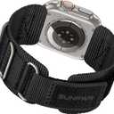 SUNFWR Rugged Nylon Band for Apple Watch Ultra 2&1 49mm 46mm 45mm 44mm 42mm Men,Velcro Tactical Military Strap for iWatch Series 10/9/8/7/6/5/4/3/2/1/SE (49mm 46mm 45mm 44mm 42mm (Series 3/2/1), BlackTags/Titanium)