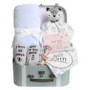 Baby Shower Gifts, Baby Boy Gifts Basket Includes Newborn Blanket Baby Lovey Security Blanket, Funny Baby Bibs Socks & Greeting Card - Baby Gift Set Newborn Shower Basket for Boys (FOX - Infant Blue)