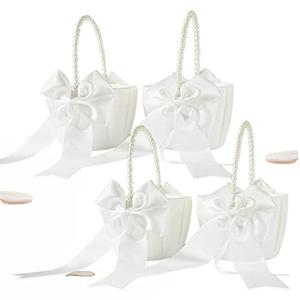 ATAILOVE Flower Girl Basket with Pearl Handle, Ivory Fariy Wedding Baskets for Flower Girls, Set of 3