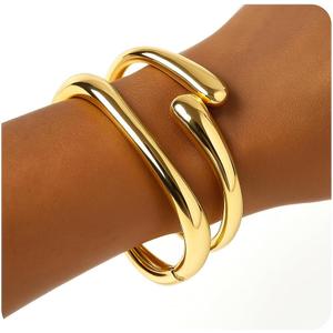 PEALICIOUS 2Pcs Chunky Bracelet for Women, Girls Gold Bangle Bracelet 7in Minimalist Silver Chunky Bangles Prom Gifts, Trendy Gold Arm Cuff Upper Arm Band, Stack Bead Prom Accessories Summer Jewelry