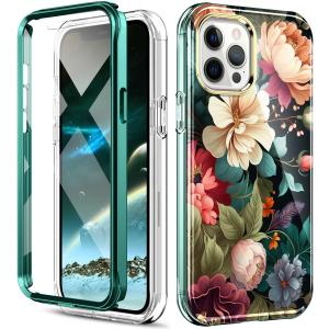 Cute Flower Case for iPhone 12 Pro Max 6.7 inch Built with Screen Protector, Lightweight and Stylish Full Body Shockproof Protective Rugged TPU Case for Women/Girls