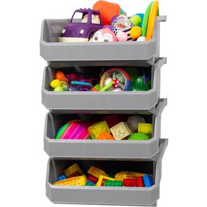 ReadySpace Plastic Containers for Organizing and Storage Bins for Closet, Kitchen, Office, Garage or Pantry Organization, Stackable Bins, Extra Large (14.8" x 16.5" x 7"), 4-Pack, Grey