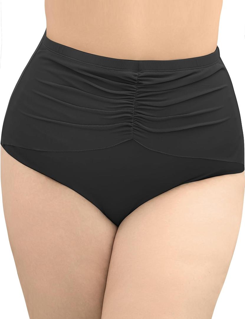 2 x Women Plus Size High Waisted Bikini Bottoms Ruched Swimsuit Bottom Tummy Control Full Coverage Swim Shorts 2025 (Black, XXL)