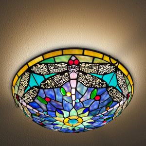 ARTZONE Tiffany Ceiling Lights, Stained Glass Ceiling Light 3-Lights 16 Inch Tiffany Flush Mount Ceiling Light for Bedroom Dining Living Room Entryway Foyer