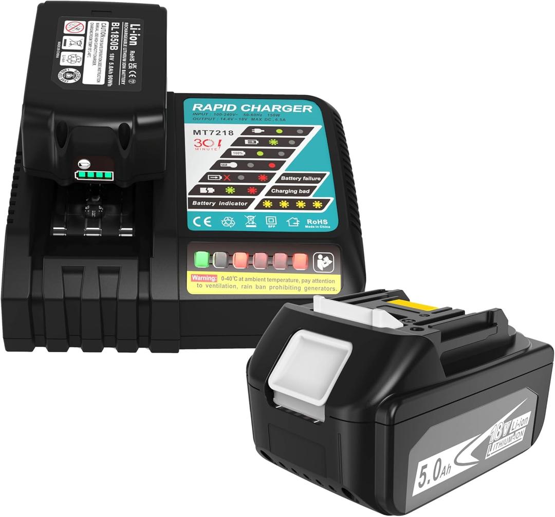 2Pack 5.0Ah Replacement Battery and Charger Combo Set for Makita 18V Battery, Compatible with 18V Makita Batteries 5.0Ah BL1830 BL1850 BL1860