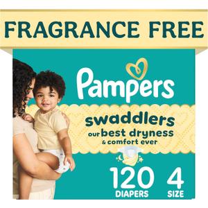 Swaddlers Diapers, Size 4 (15-34 lbs), 120 Count, Fragrance Free, Hypoallergenic, Absorbent, Pediatrician Recommended, Skin Safe