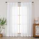 Chyhomenyc White Semi Sheer Curtains 84 Inches Long 2 Panels Set, Light Filtering Faux Linen Slub Textured Burlap Curtain for Bedroom, Elegant Rod Pocket Window Curtains Drapes, Each 42Wx84L