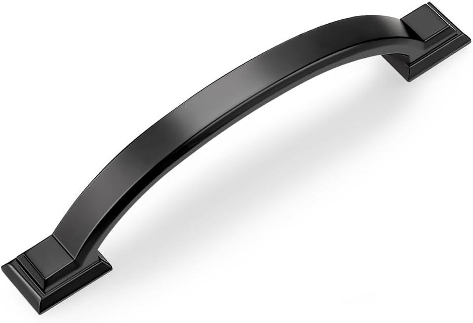 Mengico 5 Pack 4 Inch (102mm) Black Arch Cabinet Pulls - Matte Black Zinc Alloy Drawer Handles for Kitchen & Bathroom, Modern Cabinet Hardware
