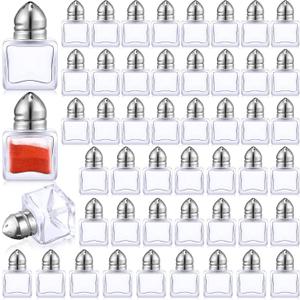 50 Set Mini Salt and Pepper Shakers Small Salt and Pepper Shakers Bulk Clear Glass Individual Tiny Spice Seasoning Holders for Home Restaurant Kitchen Table Wedding Party Supplies(Silver)