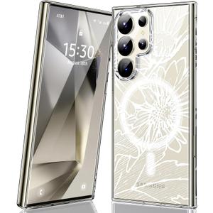 for Samsung Galaxy S23 Ultra Case Compatible with Magnetic,Clear Fashionable Floral Pattern Design,Bumper Slim Fit Durable for Girls,Women Phone Case 6.8inch,Line Sunflower JUS11-22