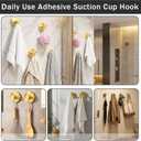 4 Pack Suction Cup Hooks for Shower, Removable Shower Hooks for Inside Shower, Metal Towel Hooks for Bathrooms, Suction Cups for Glass Door, Window, Wall, Mirror, Bathroom, Wreath Hangers (Gold)