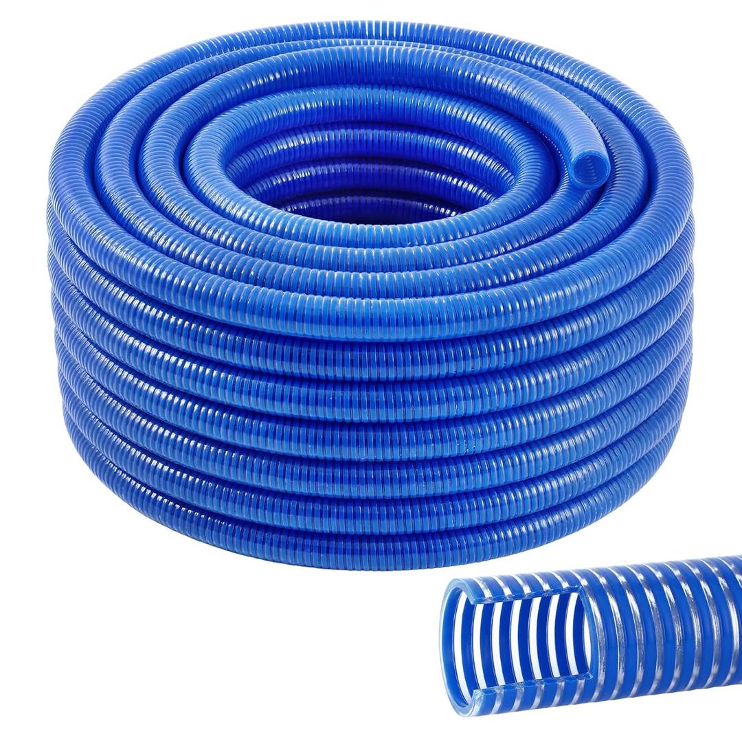 Pangda 1" x 100 ft Suction Hose, Blue Heavy Duty PVC Suction Water Hose
