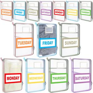 Honoson 14 Pack Packing Cubes for Travel Days of Week Packing Cubes with Labels Clear Zippered Storage Bag for Travel Summer Camp Essentials