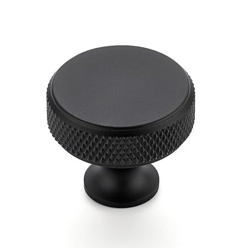 Ravinte 5 Pack Round Matte Black Knobs Knurled Single Hole Pulls Solid Black Kitchen Cabinet Hardware Handles for Drawers