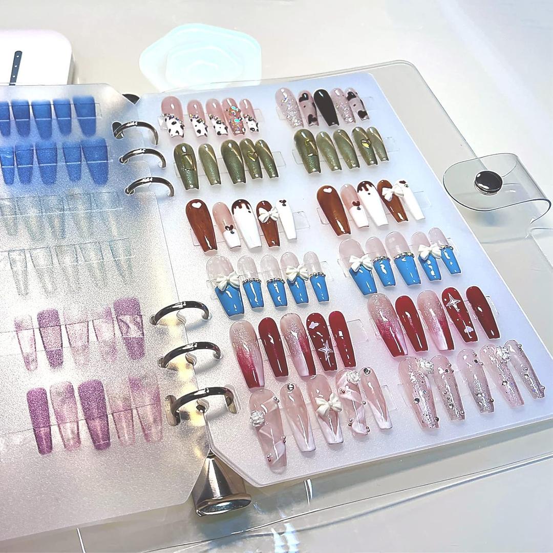 Press On Nail Organizer 10 PCS Clear Empty Press On Nail Storage Press On Nail Packaging for Fake Nail Storage Nail Display Book Nail Salon Press On Nail Supplies Organizer with Nail Tape (Book-(9.44x7.08x1.18 inch)