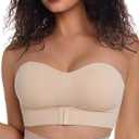 PRETTYWELL Strapless Bra Push Up Bandeau Bras for Women Front Hook Tube Top Bra Non-Slip Seamless Padded Wireless Invisible (Beige, S)
