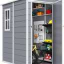 DWVO 5x4ft Resin Outdoor Storage Shed with Floor, Large Waterproof Lockable Storage Shed with Window, Plastic Outside Tool Storage for Garden Backyard Patio Lawn (Gray)
