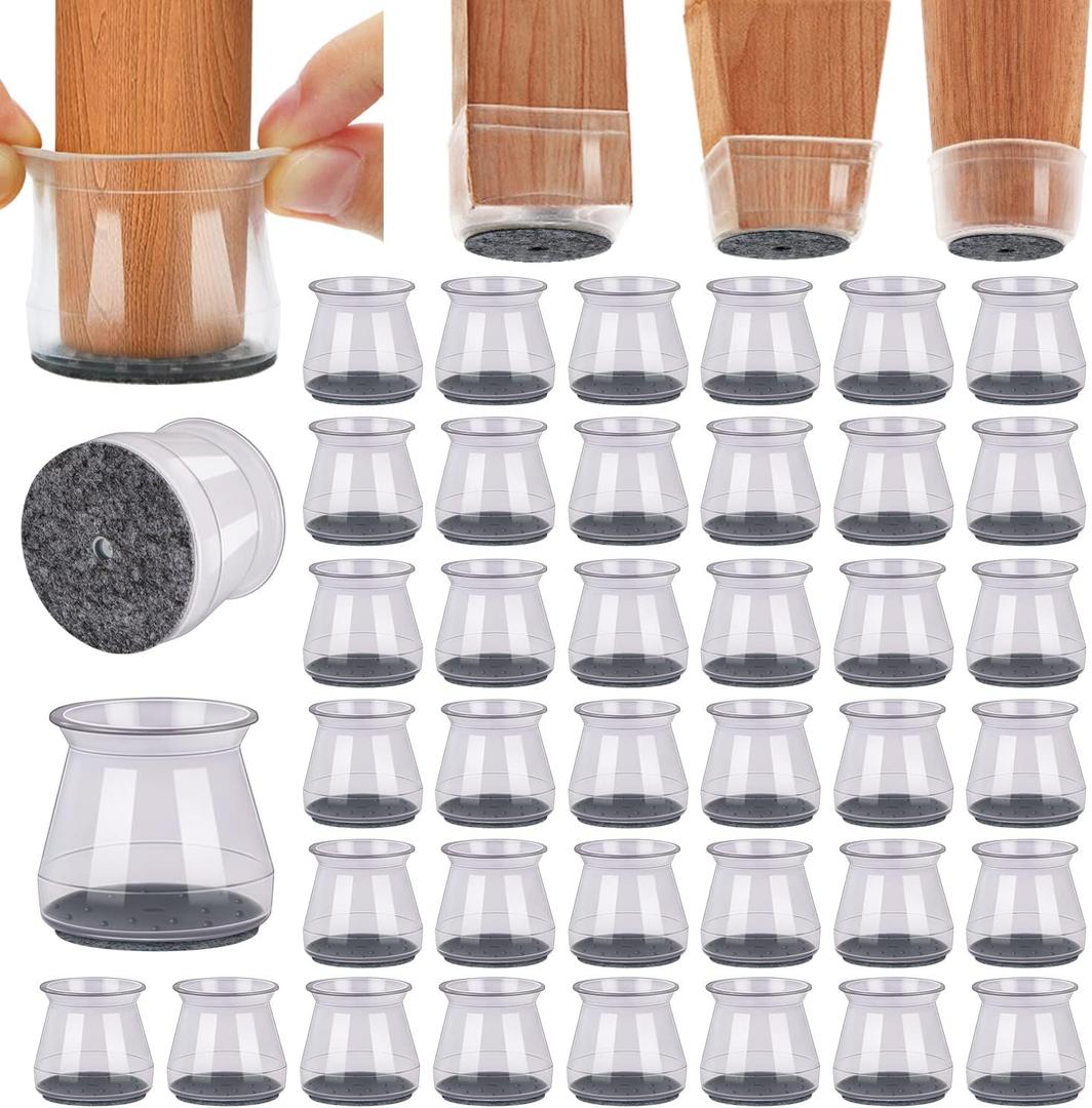 BUMACO 40Pcs Chair Leg Floor Protectors Chair Leg Protectors for Hardwood Floors Silicone Pads Covers to Protect Floors (Clear, Universal S (0.9"-1.29") (Clear-40 Pcs)