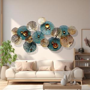 edaknez Metal Wall Decor for Living Room, Metal Flower Wall Art, 3D Stacked Leaves Wall Art Decor, Modern Lotus Flower Hanging Wall Decor (C 50 inch x 26 inch)