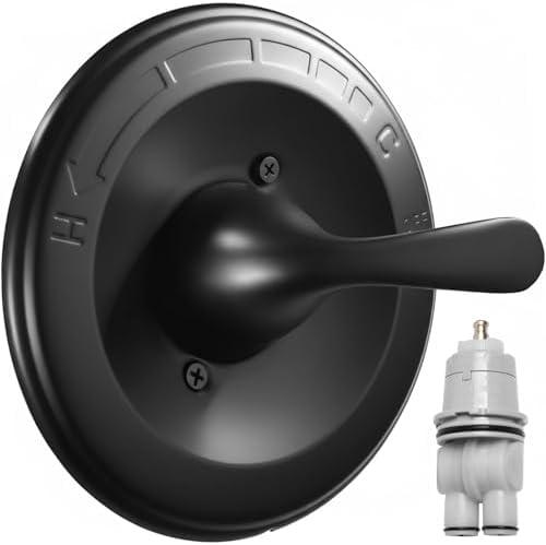 Shower Trim Kit for Delta 13/14 Series, Matte Black Metal Handle & Cover Plate, Fits R10000-UNBX/UNBXHF/UNWS/UNWSHF, Cartridge Included, Easy DIY Install (Valve Body Not Included)