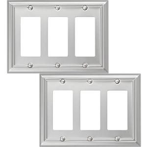 OKAWYC Triple Decorator Light Switch Cover Adler Metal Wall Plate, 2-Pack Brushed Nickel 3 Gang Triple Rocker, for Receptacle Dimmer Switch GFCI Outlet, Switch Cover Decorative Wallplate, Durable