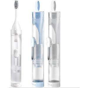 2 Pcs Travel Toothbrush Kit Fold Built-in Toothbrushes Set, Soft Bristles for Travel Camping School Business Trip (Blue, White)