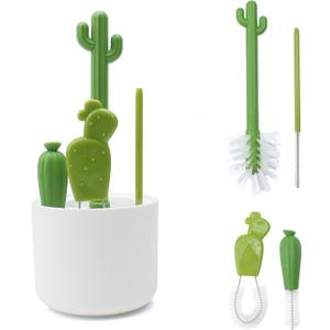 Cactus Bottle Brush Set, Full-Angle Straw Detail Brushes Cleaning Cleaner Washer Tool Kit with Stand Holder Multifunctional for Washing Baby Breast Pump Nipple Essentials Kitchen Decor Replacement