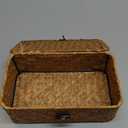 Wicker Storage Basket with Lid, Natural Seagrass Storage Baskets for Organizing, Rectangular Woven Basket for Storage, Decorative Boxes Bins with Lids Home Organizer Decor (9.05" x 5.11" x 3.34")