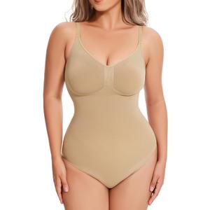 AegisChic Womens Shapewear Tummy Control Seamless Bodysuit Cheap Full Body Shaper Mid Thigh Thong Brief, Small-Medium