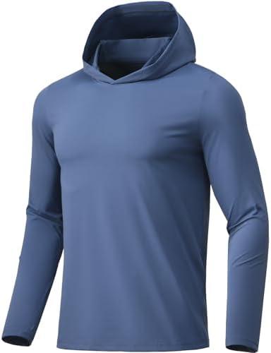 BANTREK Men Athletic Hoodies Long Sleeve Fishing Shirts UPF 50+ Sun Protection Dry Fit Wicking Hooded Running Shirts (Denim Blue, 3X-Large)