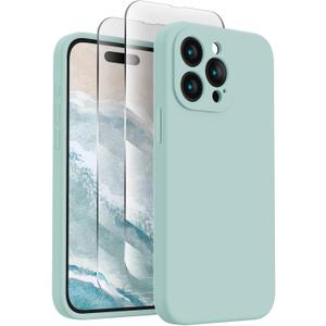 FireNova Designed for iPhone 15 Pro Case, Silicone Upgraded [Camera Protection] Phone Case with [2 Screen Protectors], Soft Anti-Scratch Microfiber Lining Inside, 6.1 inch, Mint Green