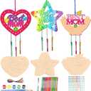 Fennoral 9 Pack MOM Wind Chime Kit for Kids Make You Own Mother's Day Wind Chimes DIY Coloring Mother's Day Wooden Art and Craft for Art Activity Mom's Birthday Decoration Mum Gifts