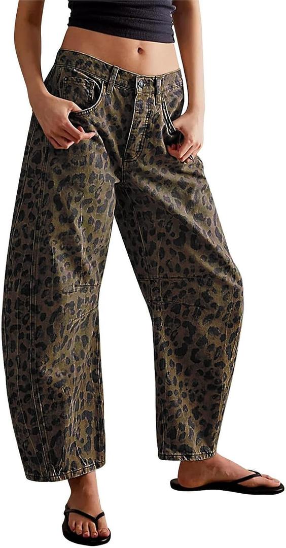 CHARTOU Women's Wide Leg Cropped Baggy Y2k Mid Rise Jeans - Boyfriend Harem Denim Pants (L)